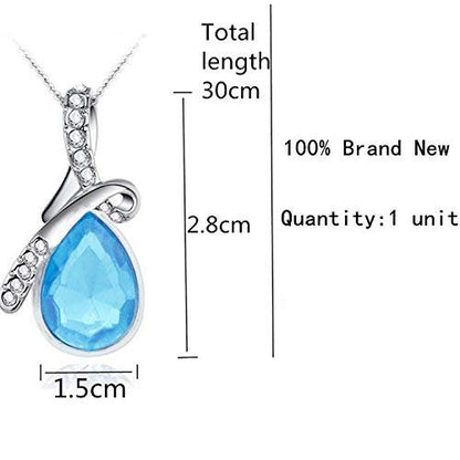Blue Swarovski Crystal Pendant Necklace for Girls & Ladies – Lightweight Silver Necklace for Glamorous Evenings