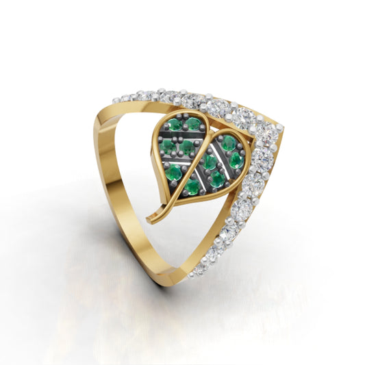 Trending Emerald Leaf Ring With Lab Grown Diamonds, Handcrafted Hollywood Inspired Wishbone Ring