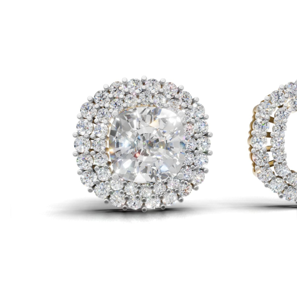 Avarta Elegance 3 Carat Each Double Halo Jacket Solitaire Studs With Moissanites