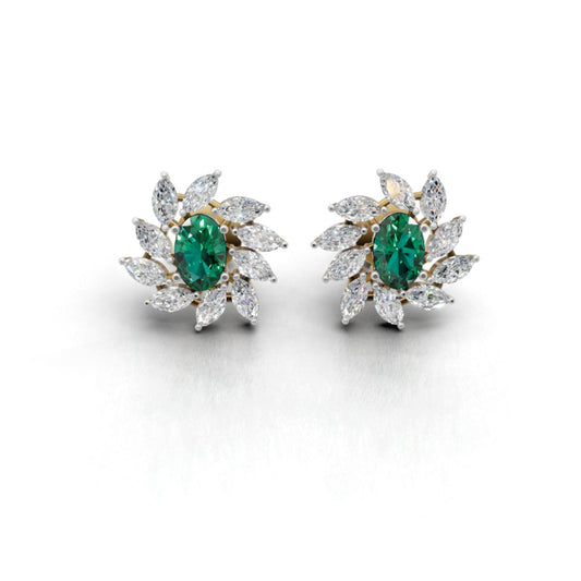 Avarta Gold Diamond Stud Earrings with Ruby Emerald