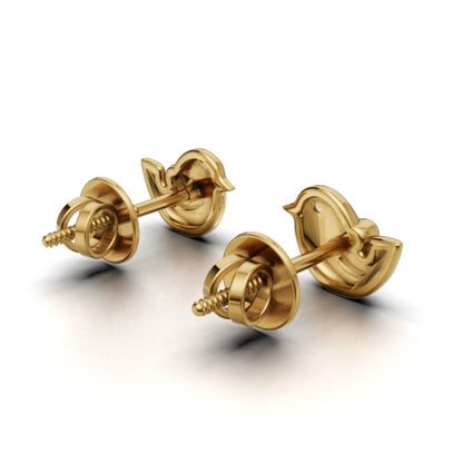 Cute Bird Heart Stud Earrings | Pink Enamel Bird Earrings | Gold Plated 925 Silver Cute Animal Jewelry