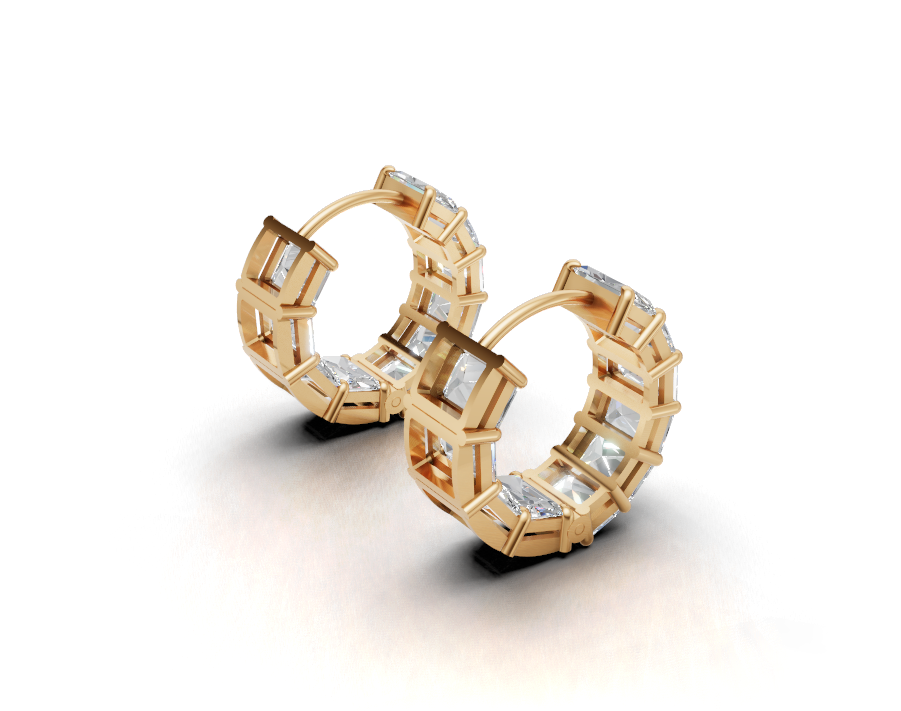 Avarta Gold Emerald cut Moissanite Hoop Earrings