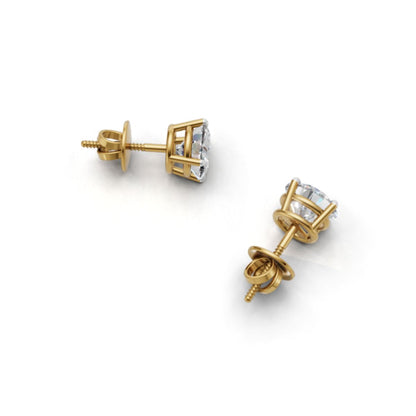 Avarta 18k Gold Lab Grown 1 Carat Each Solitaire Stud Earrings