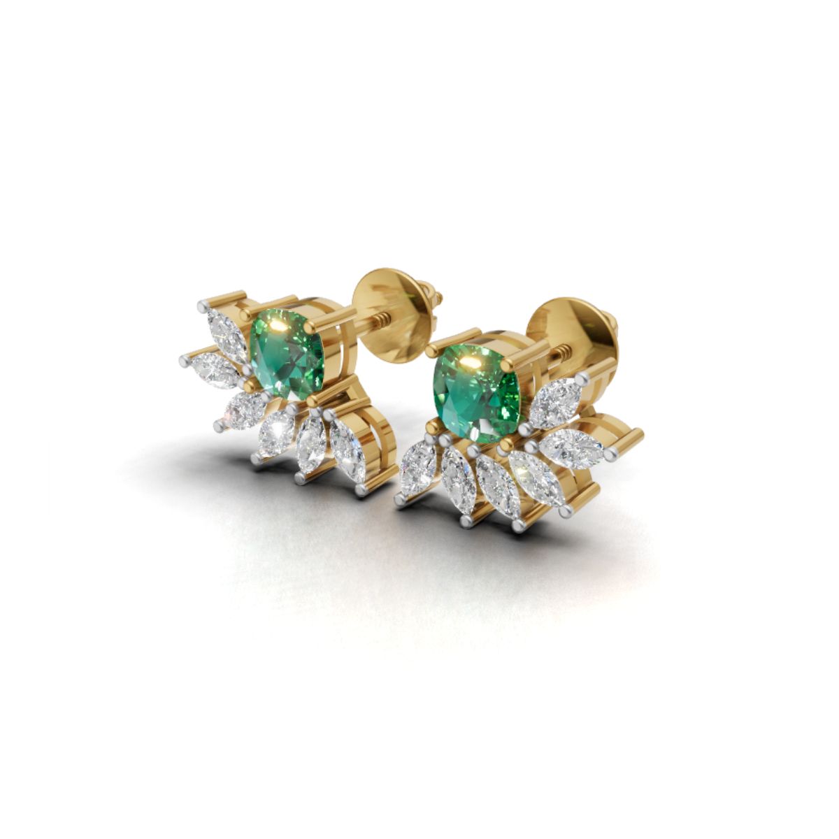 Avarta Gold Luxe Cushion Emerald Lab Diamond Earrings