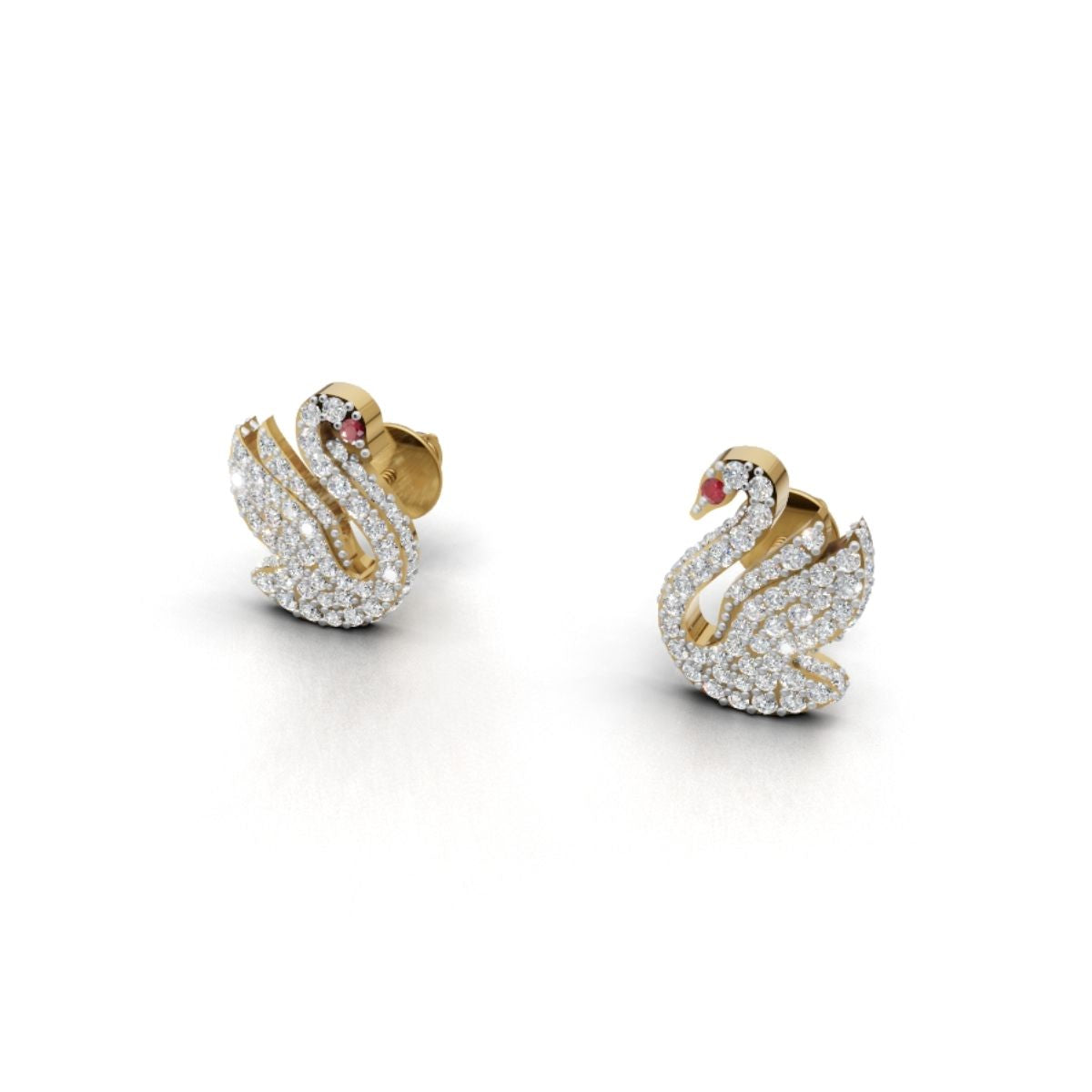 Avarta Jewellery Gold Swan Diamond Stud Earrings with Lab Diamonds