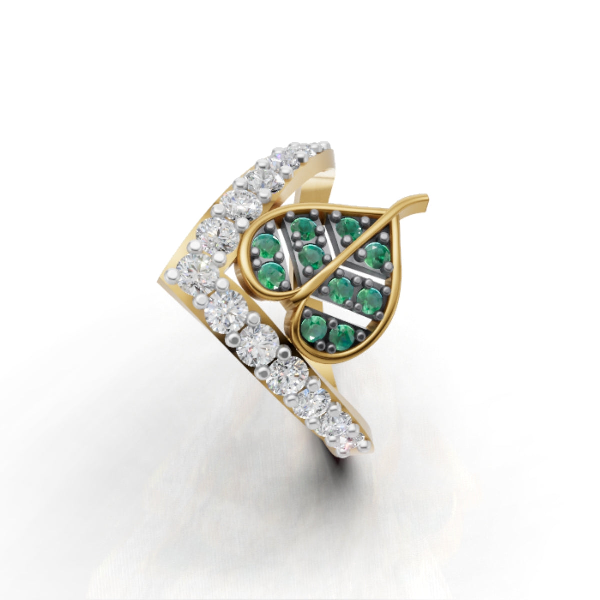 Trending Emerald Leaf Ring With Lab Grown Diamonds, Handcrafted Hollywood Inspired Wishbone Ring
