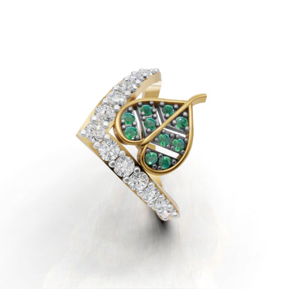 Trending Emerald Leaf Ring With Lab Grown Diamonds, Handcrafted Hollywood Inspired Wishbone Ring