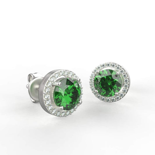 Avarta Sterling Silver Ebullient Studs With Faux Emerald & Cubic Zirconia For Women & Girls