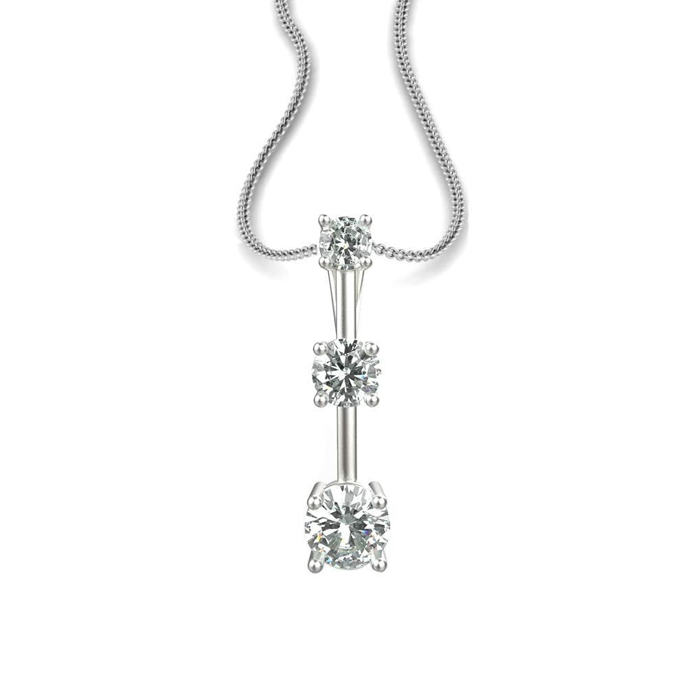 Avarta Sterling Silver Solitaire American Diamond Trilogy Pendant With Chain