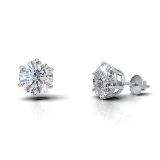 Avarta Sterling Silver 3 Carat Each Solitaire Stud Earrings