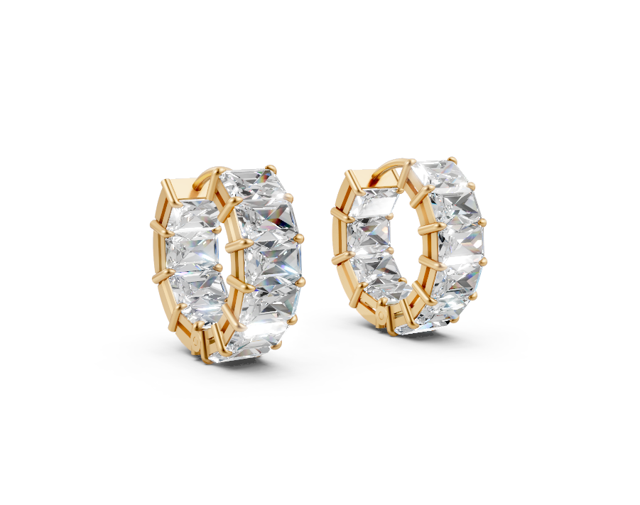 Avarta Gold Emerald cut Moissanite Hoop Earrings