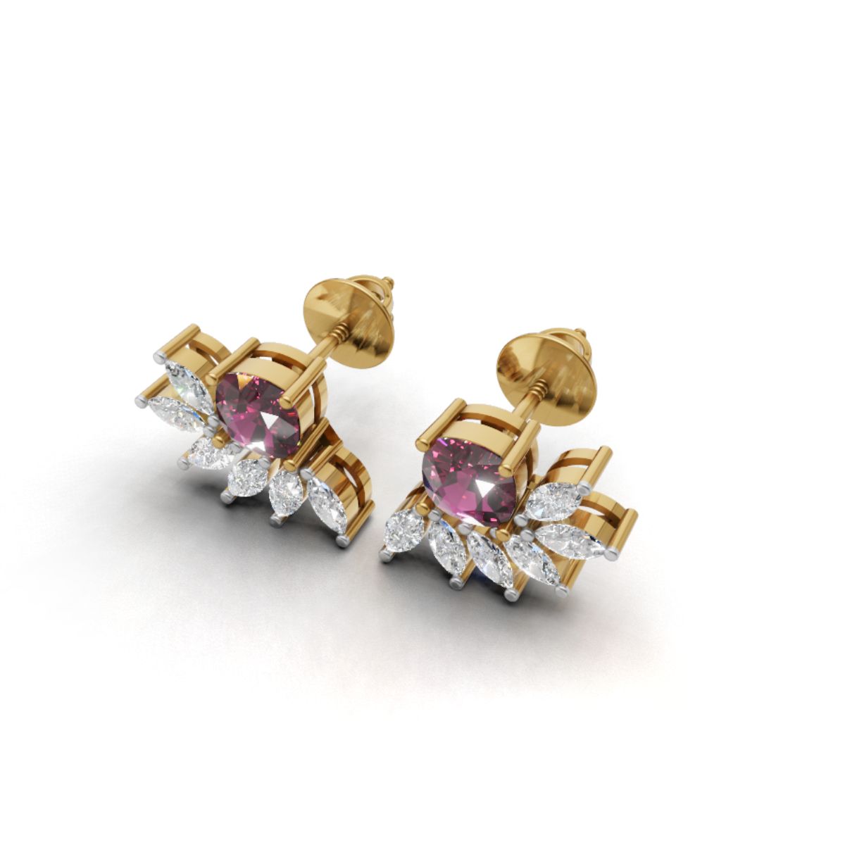 Avarta Gold Luxe Cushion Ruby Lab Diamond Earrings