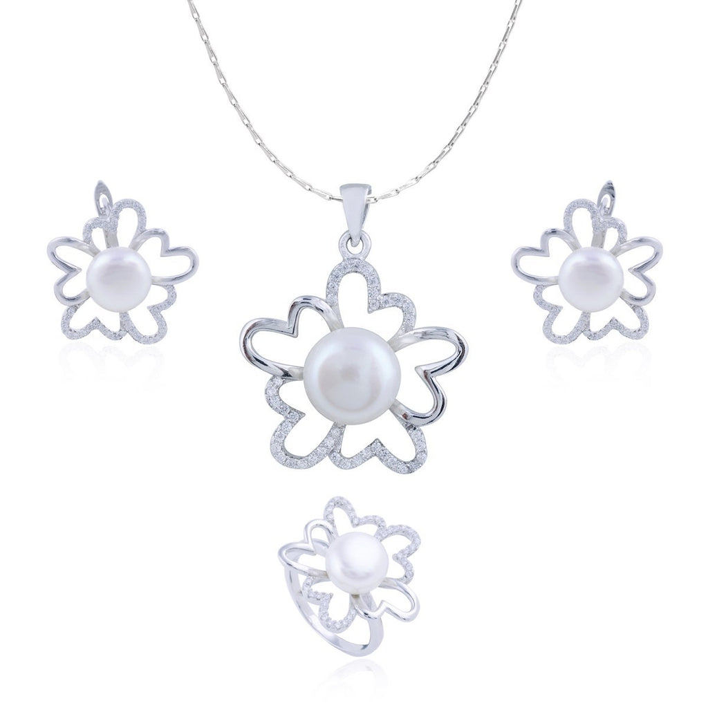 Affordable Vigorous Pearl Pendant Set with Chain and Ring – Elegant Jewelry by Avarta Jewellery