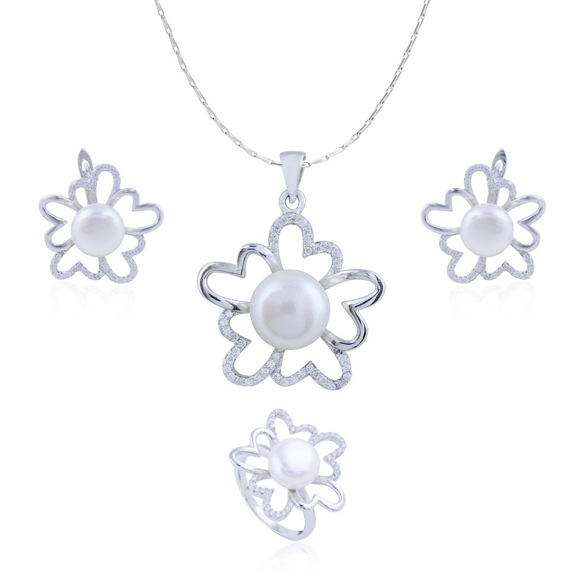 Affordable Vigorous Pearl Pendant Set with Chain and Ring – Elegant Jewelry by Avarta Jewellery