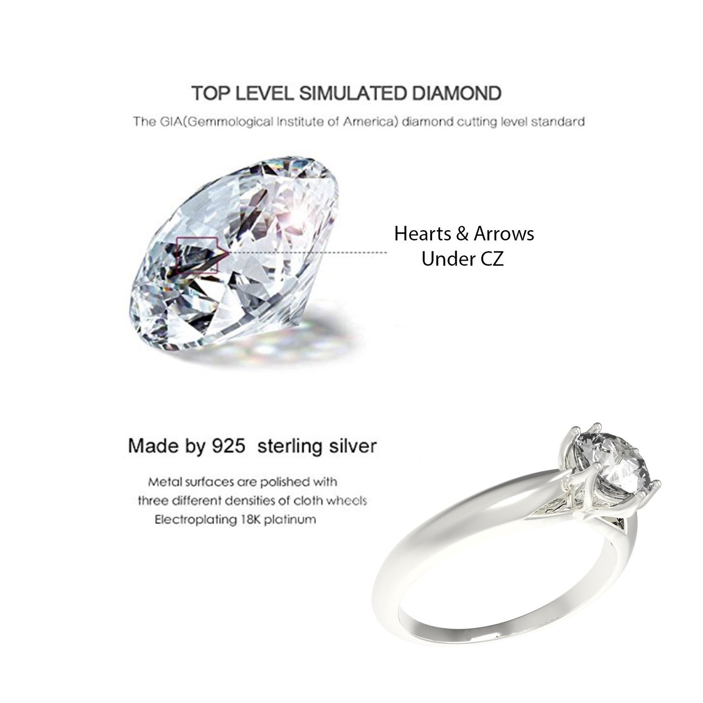 Avarta 92.5 Sterling Silver 0.80 Carat Solitaire Engagement Ring For Girls & Women