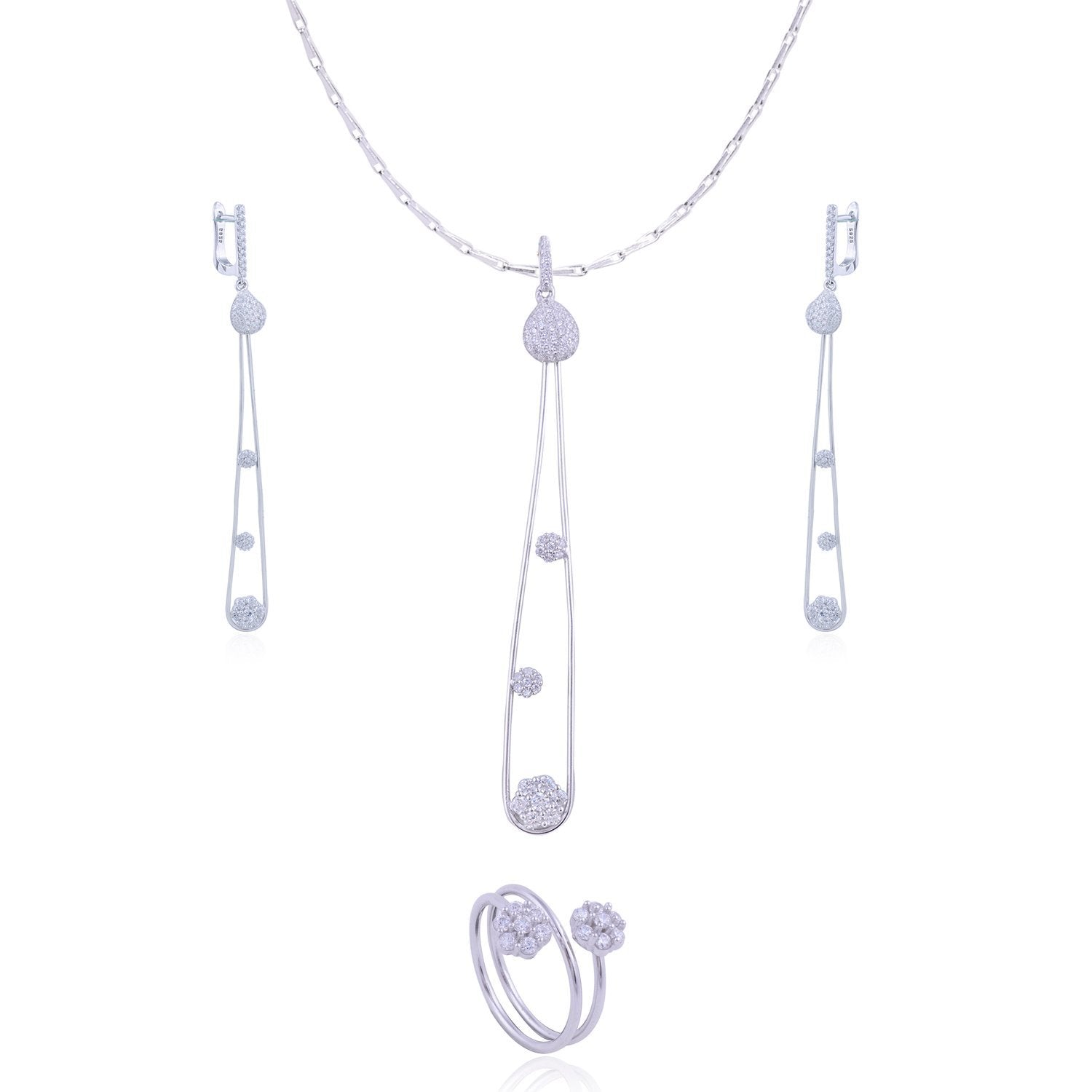 Avarta Jewellery Sterling Silver Gladsome Long Dangling Pendant Set With Chain &amp; Ring Main image