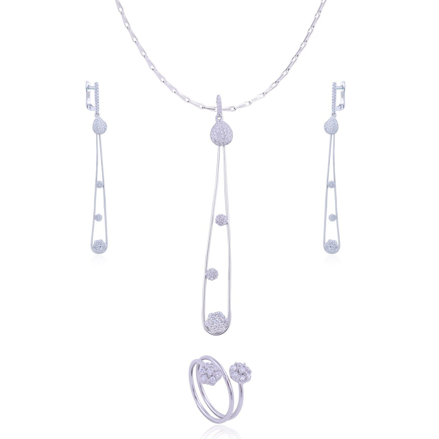 Avarta Jewellery Sterling Silver Gladsome Long Dangling Pendant Set With Chain &amp; Ring