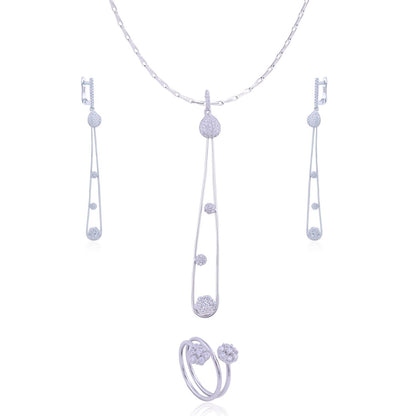 Avarta Jewellery Sterling Silver Gladsome Long Dangling Pendant Set With Chain &amp; Ring