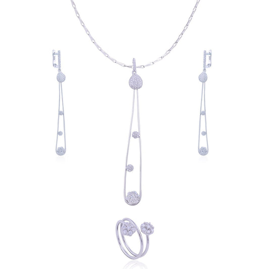 Avarta Jewellery Sterling Silver Gladsome Long Dangling Pendant Set With Chain &amp; Ring