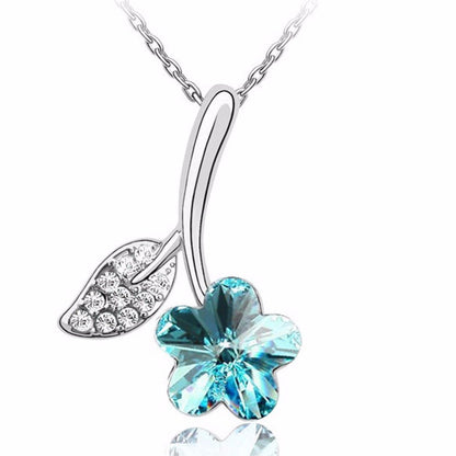 Avarta Glamour Blue Swarovski Element Flower Pendant Set for Girls and Women