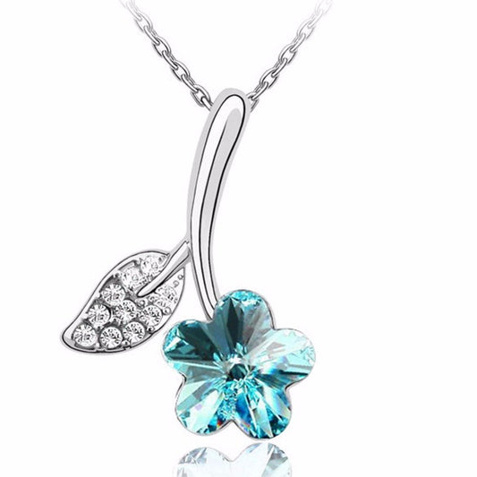 Avarta Glamour Blue Swarovski Element Flower Pendant Set for Girls and Women