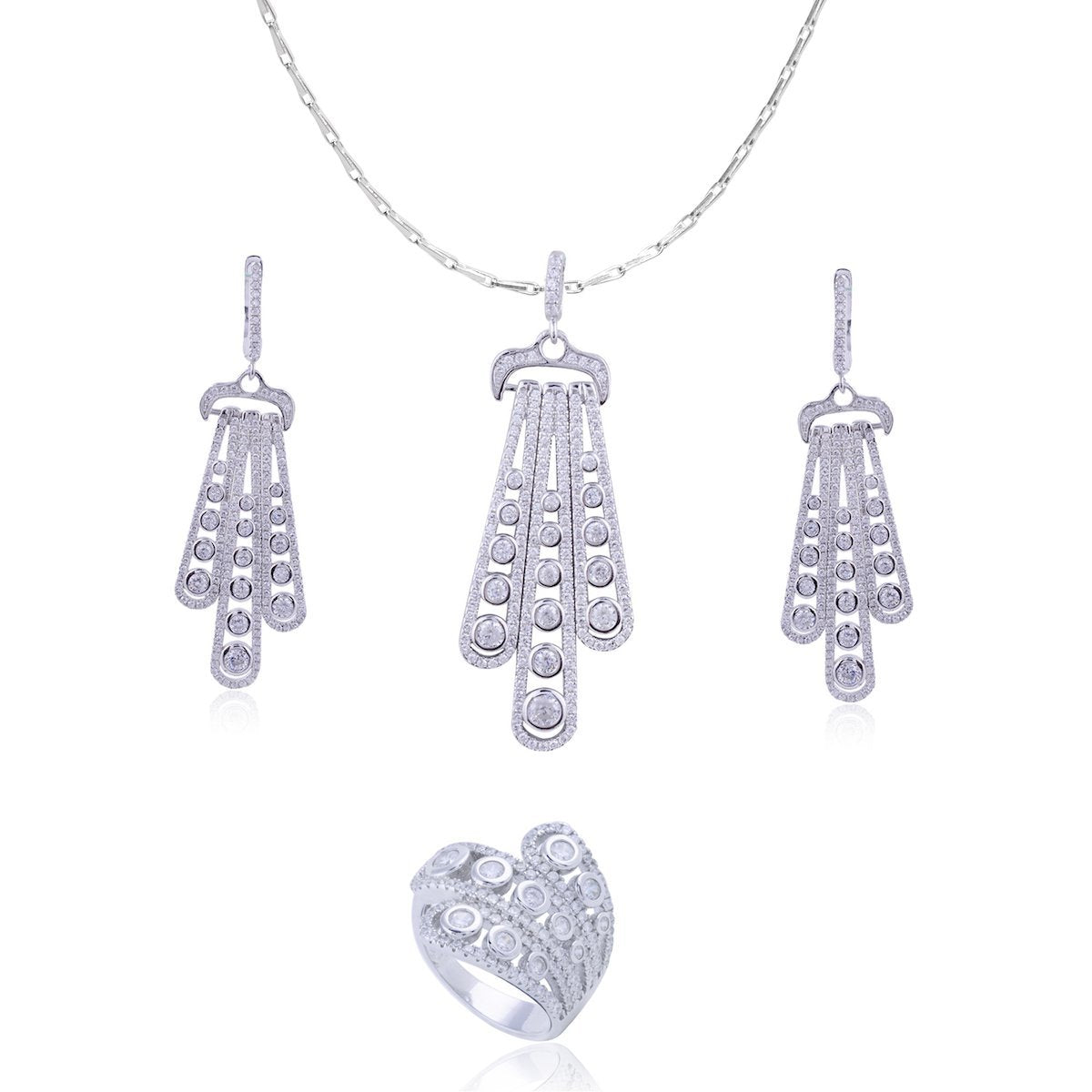 Avarta Jewellery Sterling Silver Embracing Pendant Set With Chain &amp; Ring