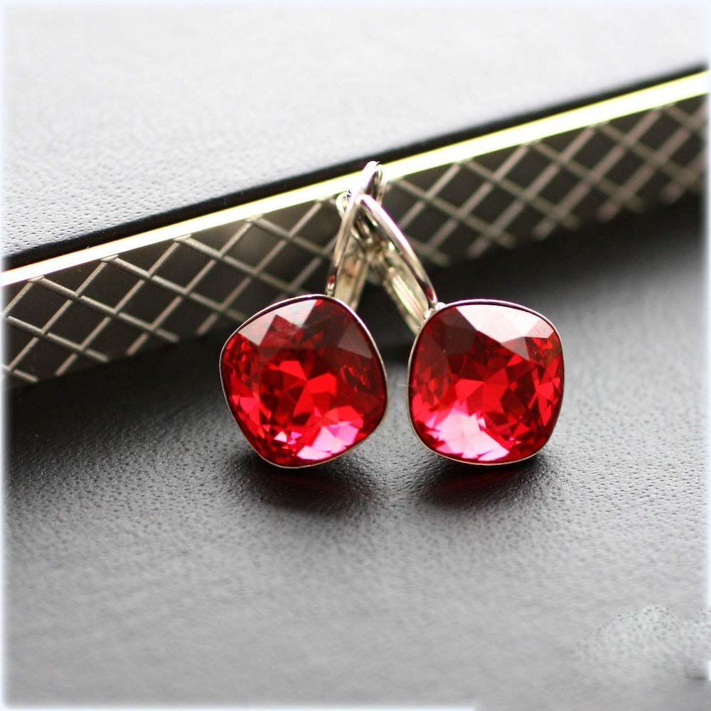Avarta Jewellery Sterling Silver 5.50 Carat Each Emerald Ruby Cushion Loop Earrings For Girls &amp; Women