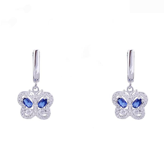 Avarta Jewellery Sterling Silver Blue Sapphire Butterfly Pendant Set