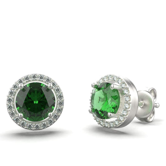 Avarta Sterling Silver Ebullient Studs With Faux Emerald &amp; Cubic Zirconia For Women &amp; Girls
