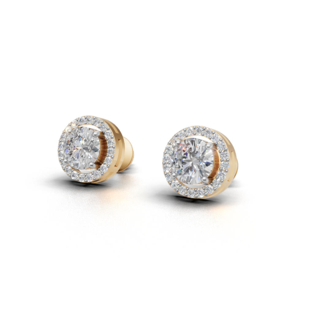 Avarta Gold 80 Cents Each Lab Grown Halo Solitaire Stud Earrings