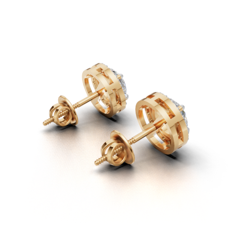 Avarta Gold 80 Cents Each Lab Grown Halo Solitaire Stud Earrings