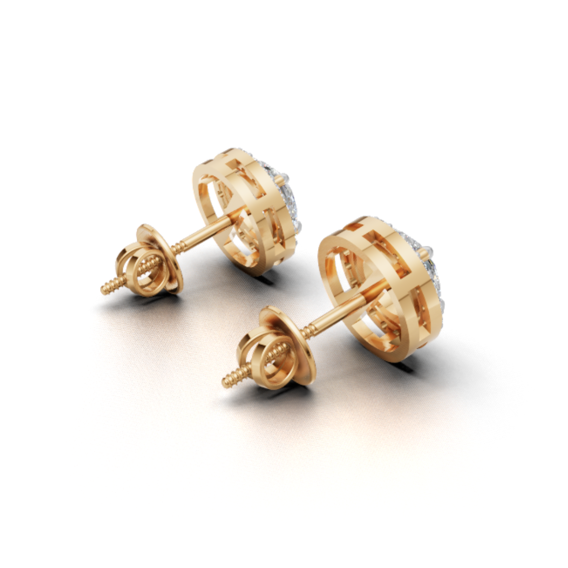 Avarta Gold 80 Cents Each Lab Grown Halo Solitaire Stud Earrings