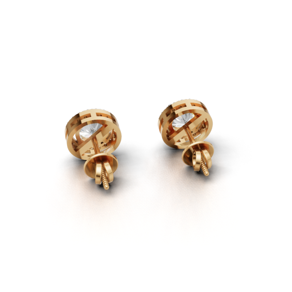 Avarta Gold 80 Cents Each Lab Grown Halo Solitaire Stud Earrings