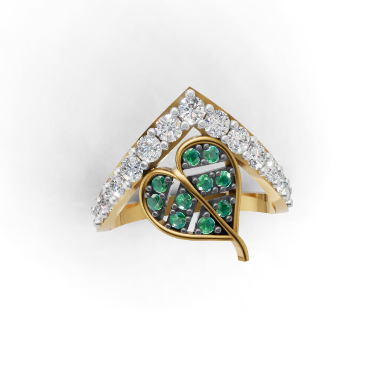 Trending Emerald Leaf Ring With Lab Grown Diamonds, Handcrafted Hollywood Inspired Wishbone Ring