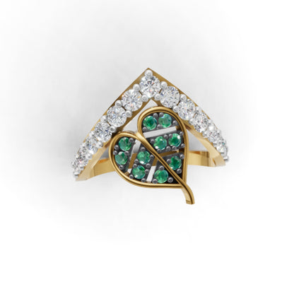 Trending Emerald Leaf Ring With Lab Grown Diamonds, Handcrafted Hollywood Inspired Wishbone Ring