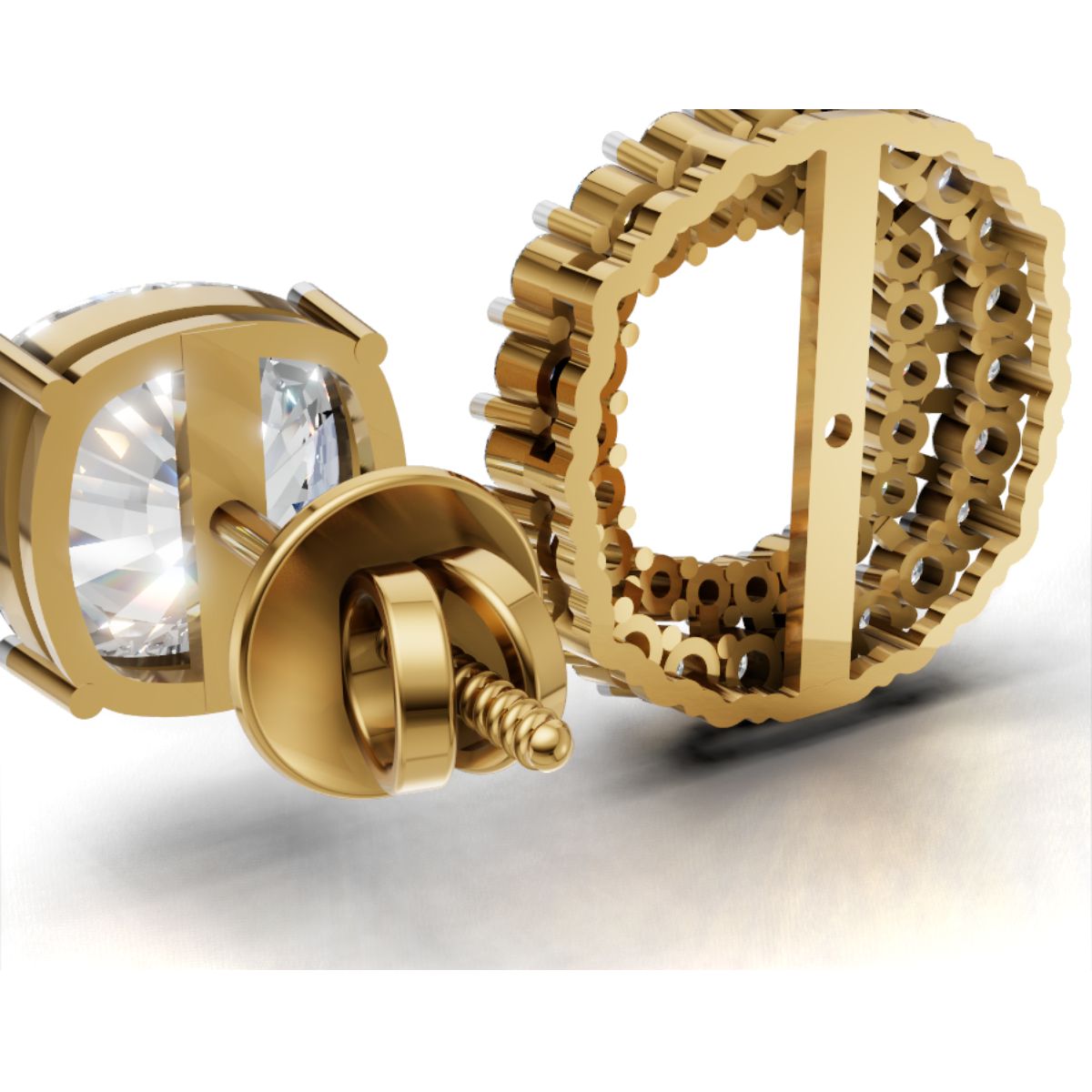 Avarta Elegance 3 Carat Each Double Halo Jacket Solitaire Studs With Moissanites