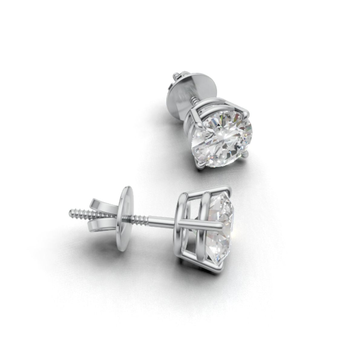 Avarta 18k Gold Lab Grown 1 Carat Each Solitaire Stud Earrings