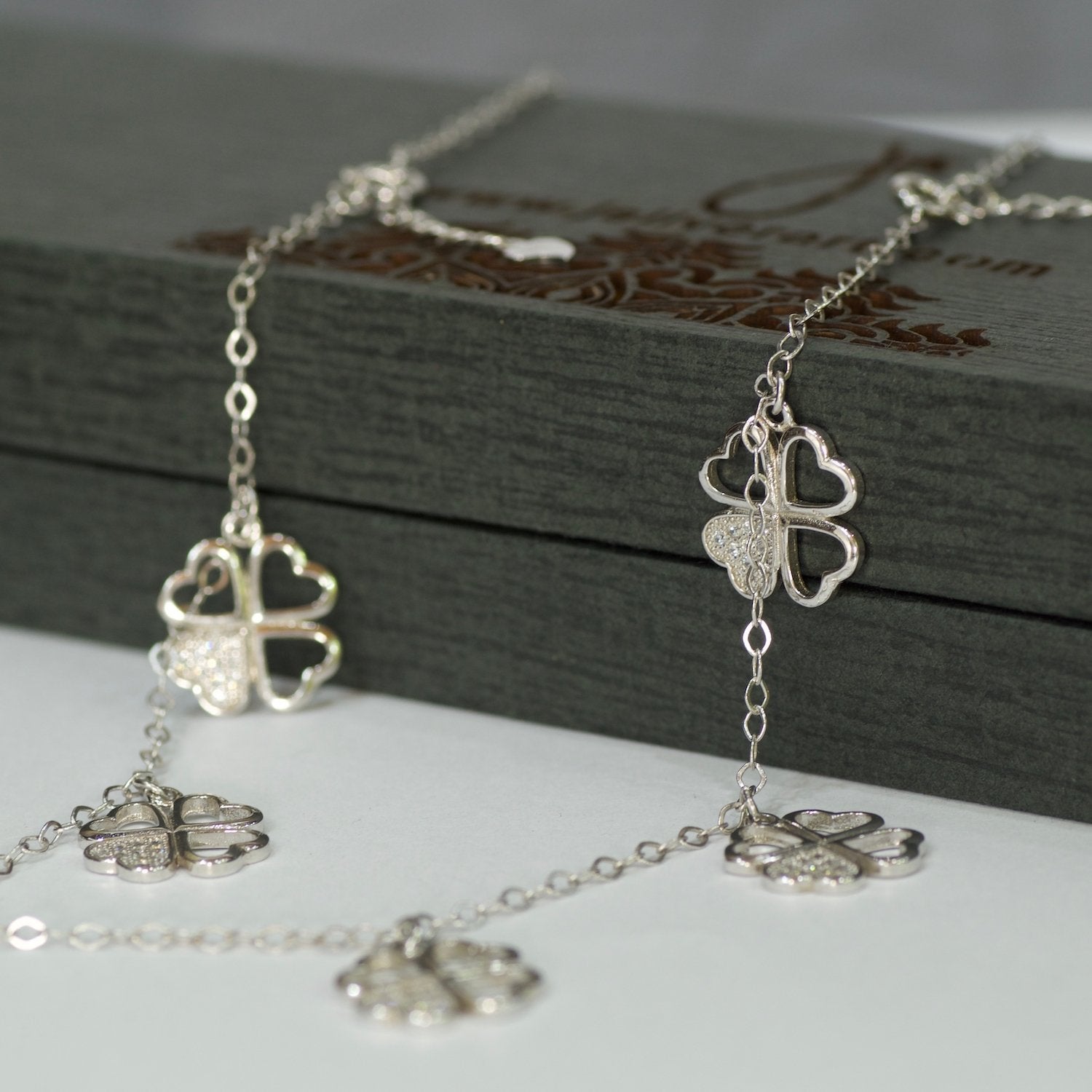 925 Silver Flower Petal Anklet with American Diamonds – Designer Ladies Floral Anklet Jewelry Secondary image