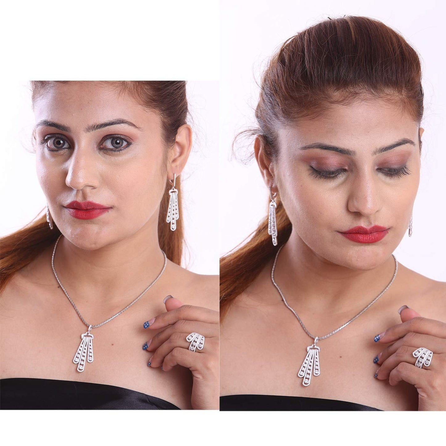 Avarta Jewellery Sterling Silver Embracing Pendant Set With Chain &amp; Ring