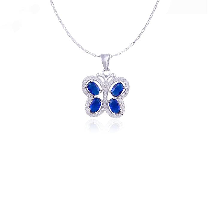 Avarta Jewellery Sterling Silver Blue Sapphire Butterfly Pendant Set Secondary image