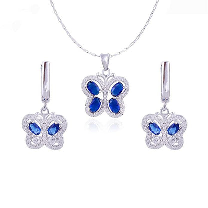 Avarta Jewellery Sterling Silver Blue Sapphire Butterfly Pendant Set