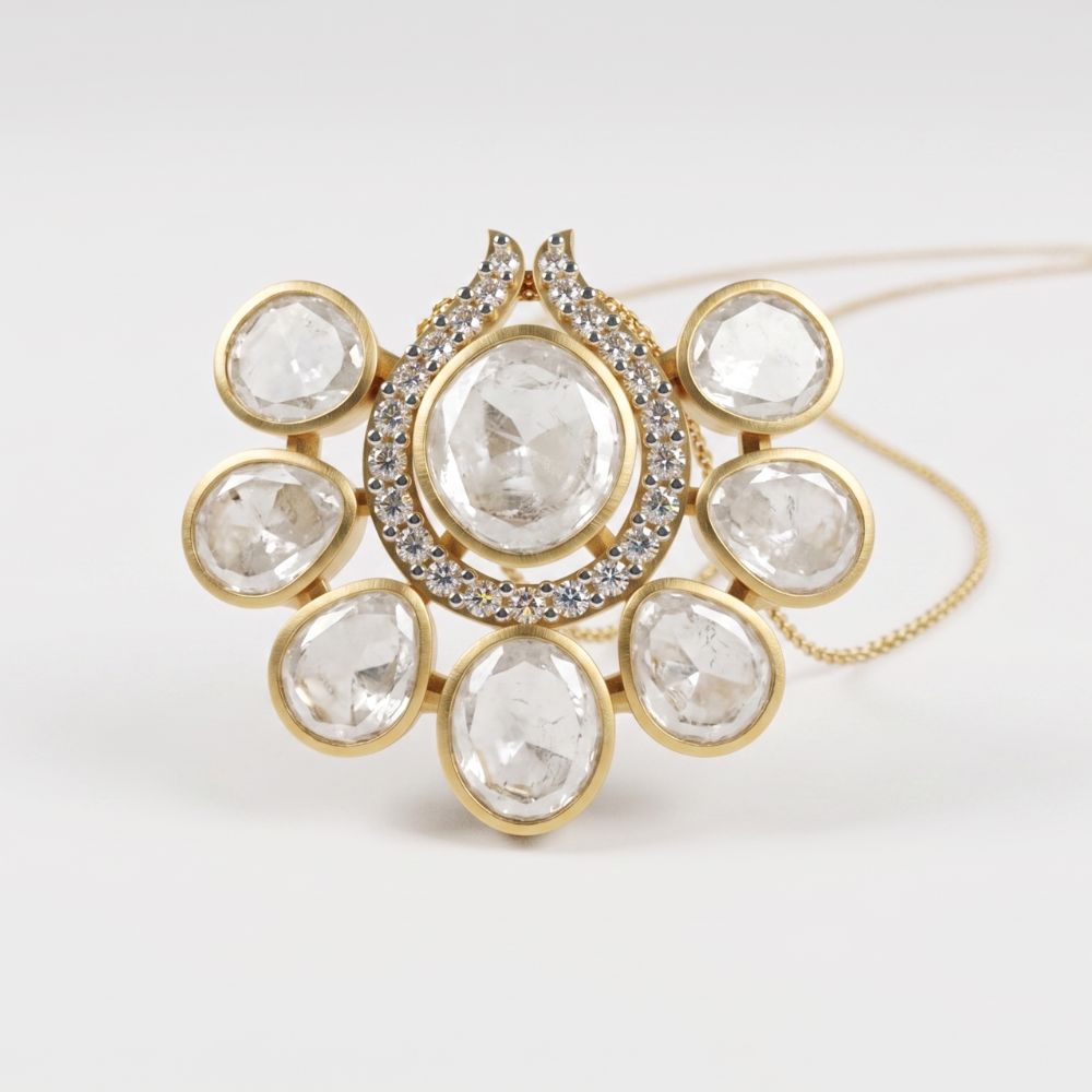 Avarta Sterling Silver Kundan Polki Pendant Set With Vermeil Gold Plating