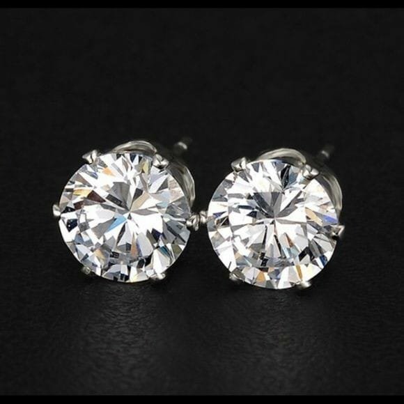Avarta Sterling Silver 6 Prong 2 Carat Each American Diamond Studs For Girls &amp; Women