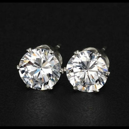 Avarta Sterling Silver 6 Prong 2 Carat Each American Diamond Studs For Girls &amp; Women