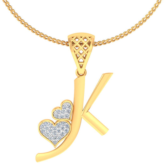 "K" for "Kya Baat Hai!" Twin Hearts Initial Lab Grown Diamond Pendant That Steals Hearts Daily | Alphabet Pendant in 9K/14K/18K Gold