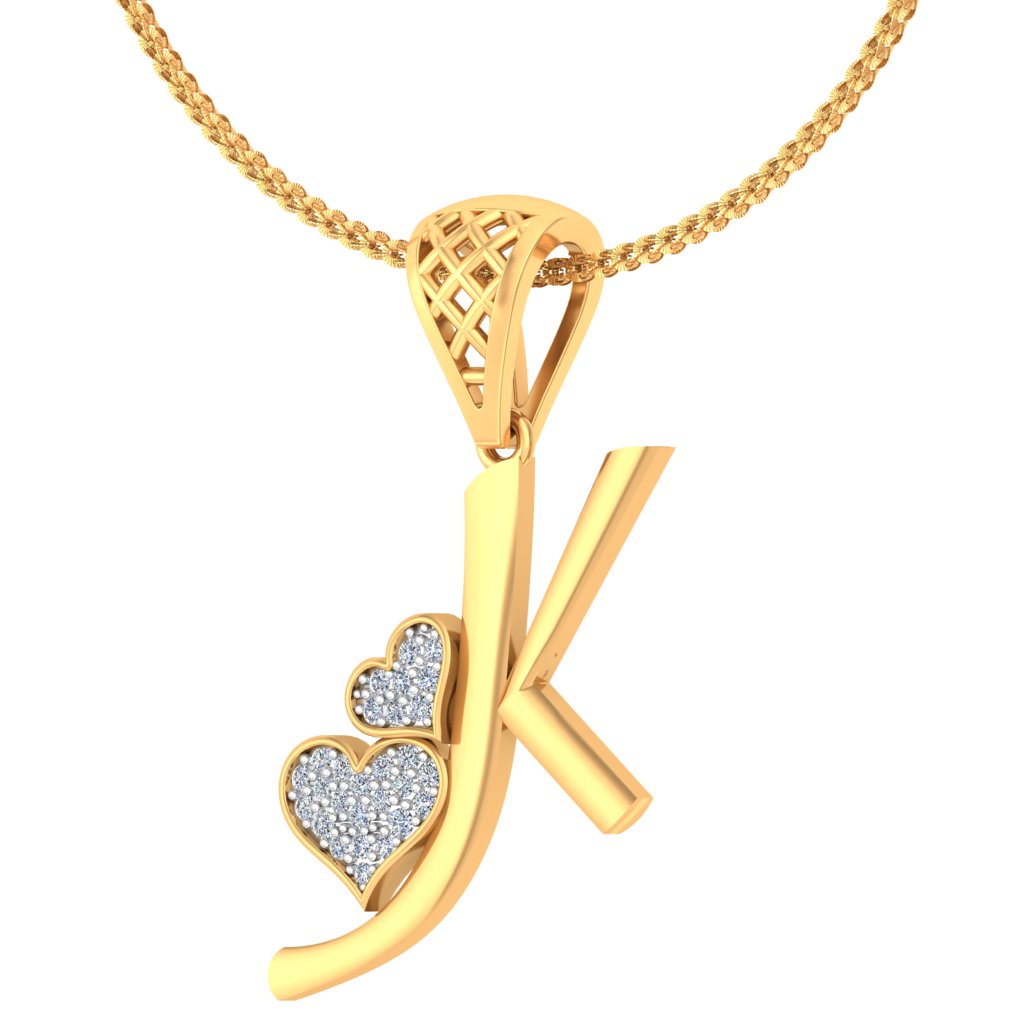 "K" for "Kya Baat Hai!" Twin Hearts Initial Lab Grown Diamond Pendant That Steals Hearts Daily | Alphabet Pendant in 9K/14K/18K Gold