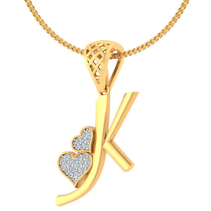 "K" for "Kya Baat Hai!" Twin Hearts Initial Lab Grown Diamond Pendant That Steals Hearts Daily | Alphabet Pendant in 9K/14K/18K Gold