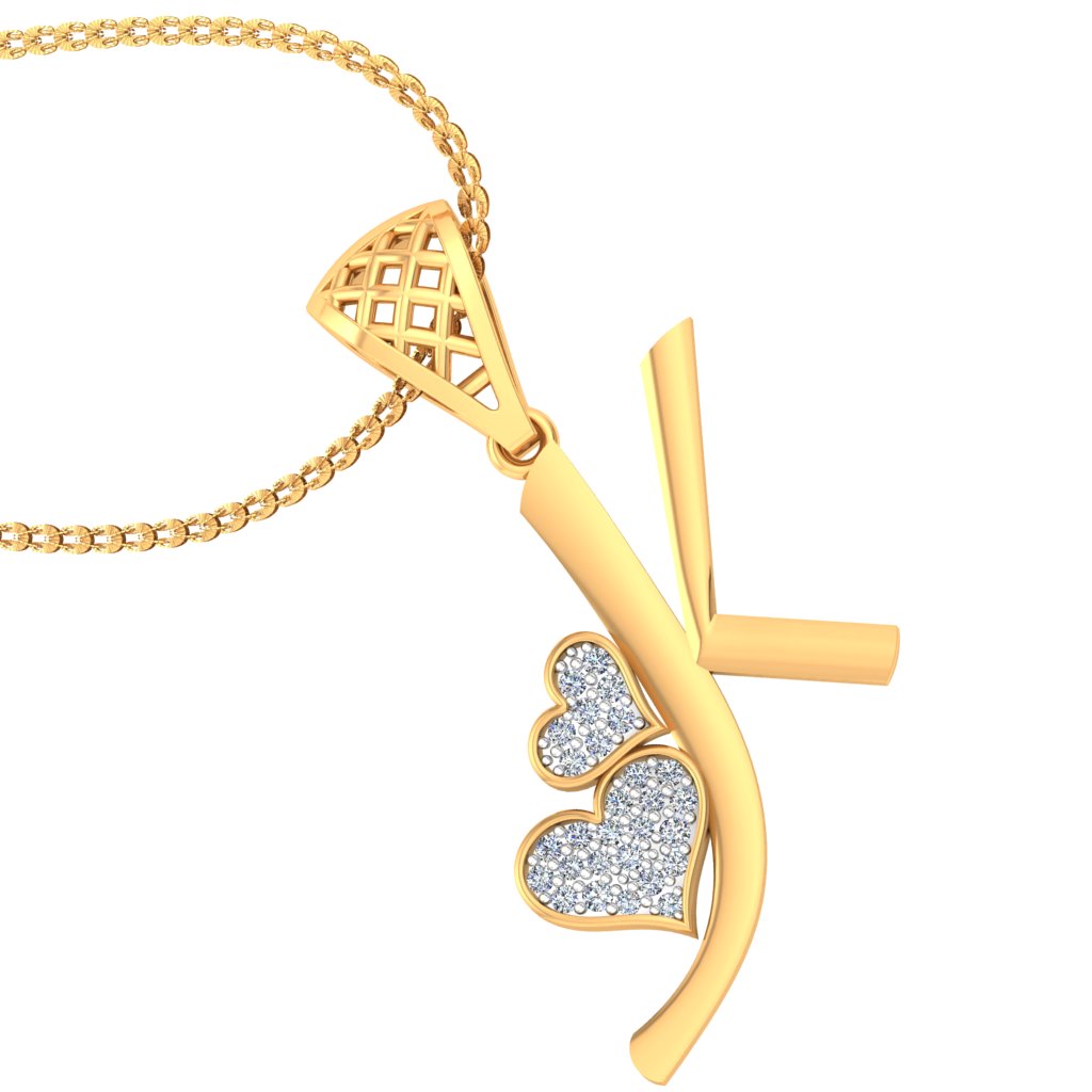 "K" for "Kya Baat Hai!" Twin Hearts Initial Lab Grown Diamond Pendant That Steals Hearts Daily | Alphabet Pendant in 9K/14K/18K Gold