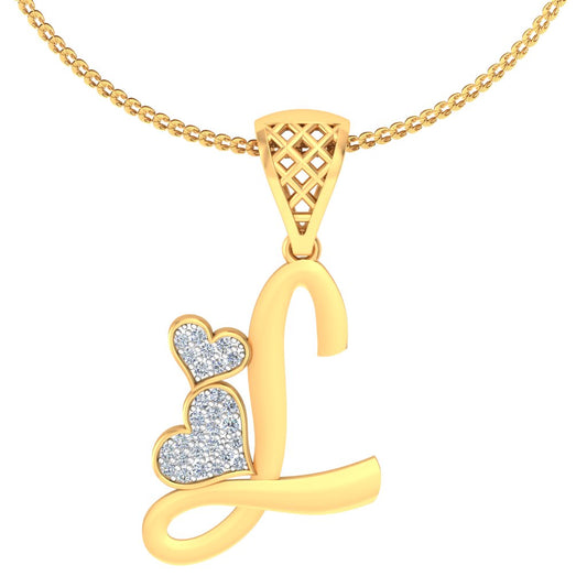 "L" for Love Twin Hearts Initial Lab Grown Diamond Pendant in 9K/14K/18K Gold | Personalized Romantic Alphabet Necklace for Her by Avarta Jewellery