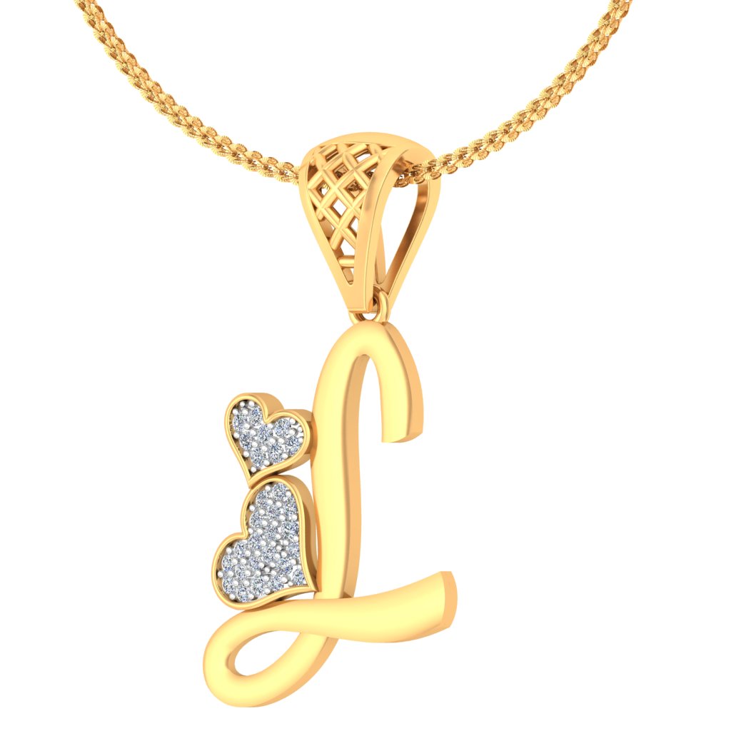 "L" for Love Twin Hearts Initial Lab Grown Diamond Pendant in 9K/14K/18K Gold | Personalized Romantic Alphabet Necklace for Her by Avarta Jewellery